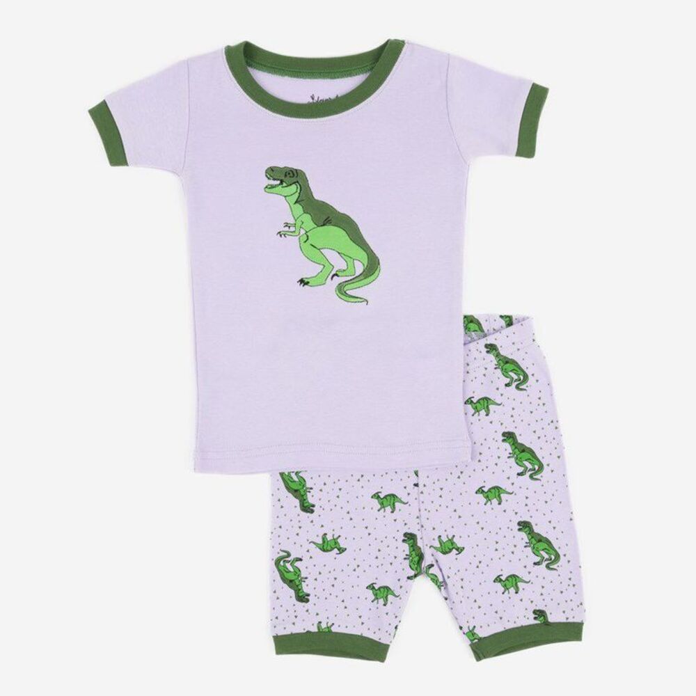 Leveret Kids Two Piece Cotton Short Pajamas Pink Trex 2